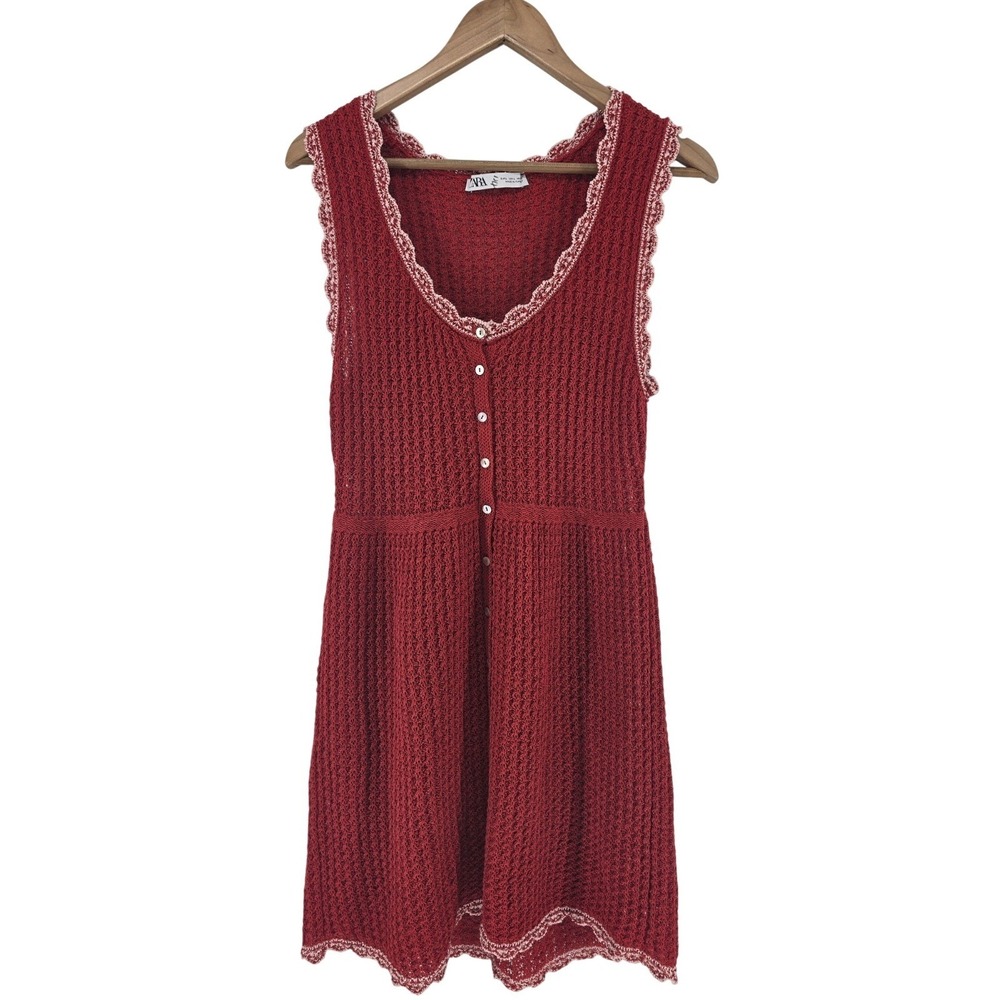 Zara Pointelle Knit Red Mini Dress
